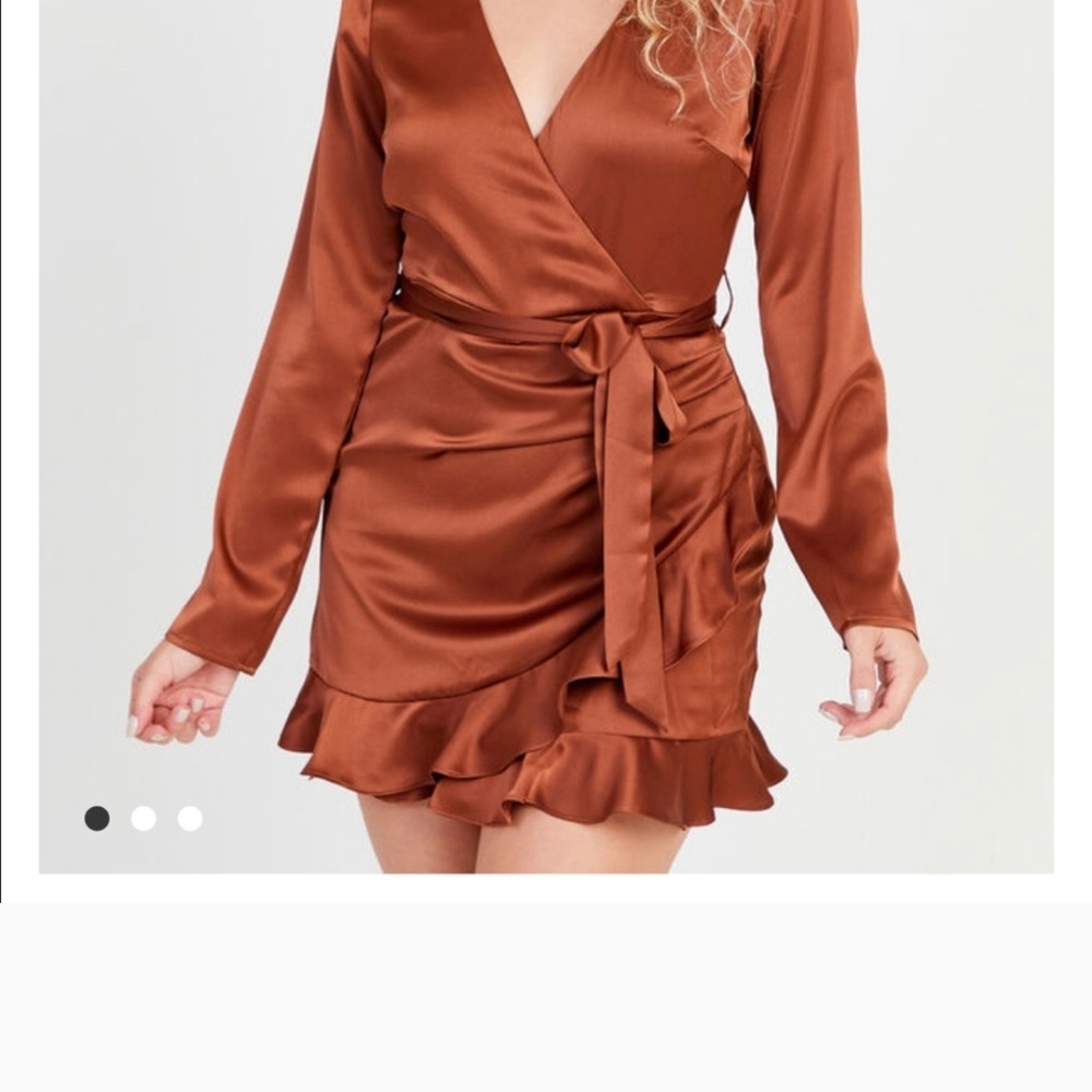 LE LIS Elegant Satin Wrap Romper in Rust Small NWT